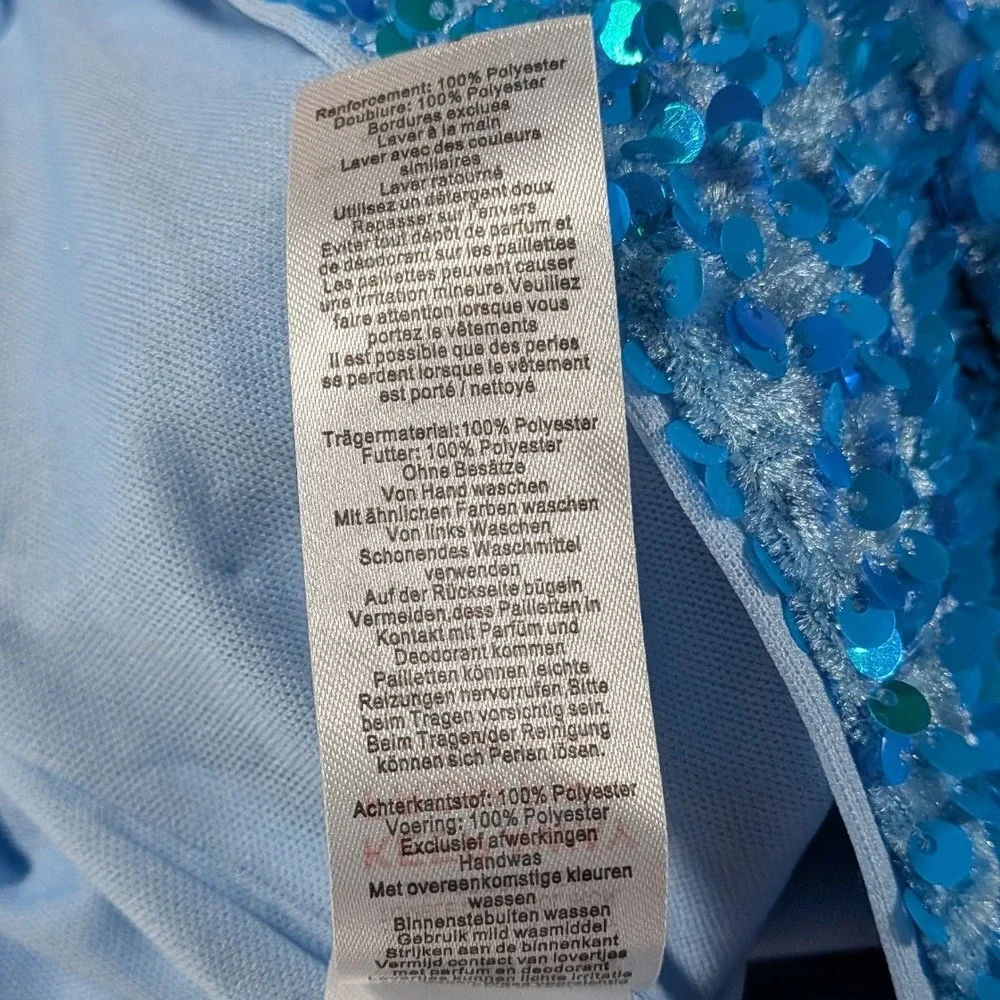 Nasty Gal $326 Size 6 Teal Blue Sequin Two Piece Set Cropped Blazer Flare Pants - Picture 14 of 16